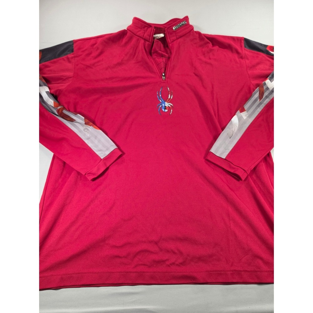 Spyder Mens XXL Red Quarter Zip Pullover American Flag Spider Logo Active Top